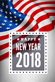 Congratulations on the new 2018 against the background of the United States flag. Vector