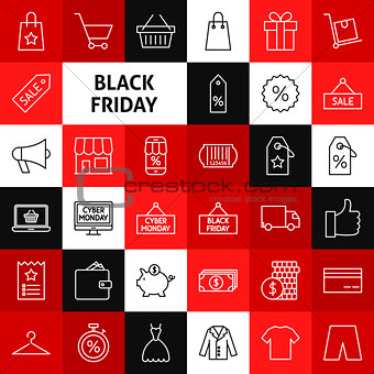 Vector Line Black Friday Icons