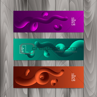 Horizontal banner set with abstract dynamic background design. Fluid colors on colorful gradient background. Eps10 vector illustration.