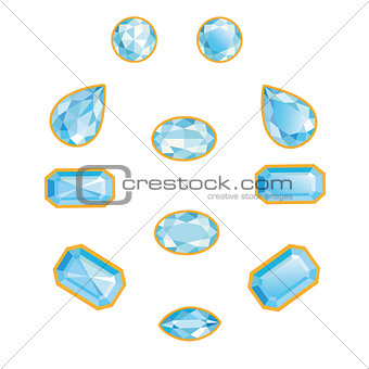 Blue Diamond Set Isolated Objects