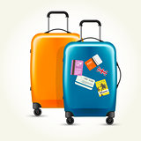 Plastic wheeled suitcases - baggage with travel tags