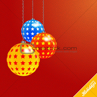 Christmas red textured background with decorated baubles