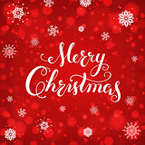 Merry Christmas calligraphy Lettering. Creative typography for Holiday Greeting Card on red background.