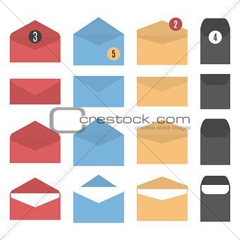 Set of colored paper envelopes, vector illustration.