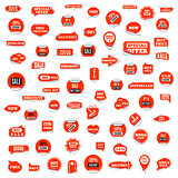 Set of red paper stickers of discount and sale, vector illustration.