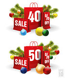 christmas shopping bag printed with a forty and fifty discount. Vector