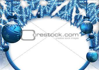 Christmas Background with Baubles and Needles
