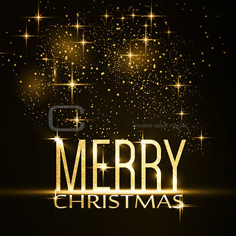 Merry Christmas typography background with gold glitter, sparkli