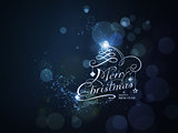 Blue sparkling Merry Christmas and Happy New Year typography