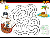 cartoon maze activity with pirate and treasure
