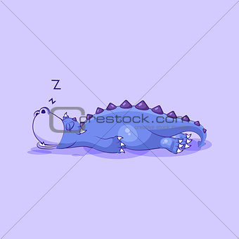 Vector Emoji character cartoon dragon dinosaur sleeps on the stomach sticker emoticon