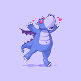 Vector Emoji character cartoon dragon dinosaur in love flying with hearts sticker emoticon