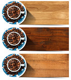 Banners with Roasted Coffee Beans and Cup
