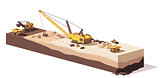 Vector low poly excavators and haul truck