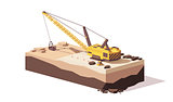Vector low poly dragline excavator