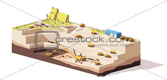 Vector low poly open pit coal mine