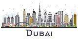 Dubai UAE Skyline with Gray Buildings Isolated on White Backgrou