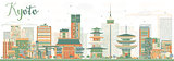 Abstract Kyoto Skyline with Color Landmarks. 
