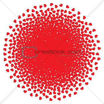 Abstract round red background with music hearts. vector illustration
