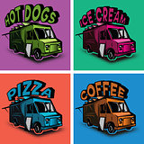 set of vector multicolored templates for fast food cars