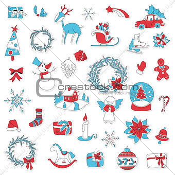 Christmas set icon stickers can be used for advent