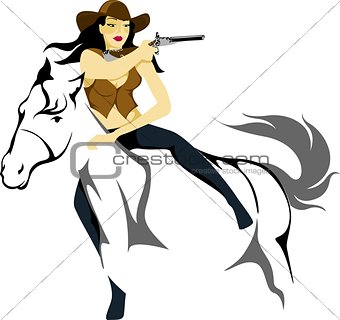 Cowgirl gunslinger on a horse