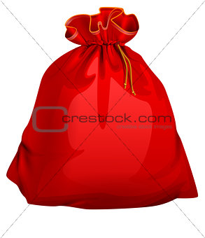 Red tied closed full santa bag with gifts. Christmas accessory