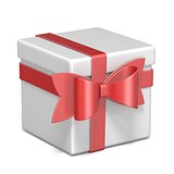 White gift box and red ribbon bow 3D