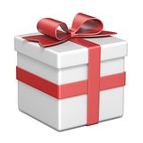 White gift box and red ribbon bow 3D