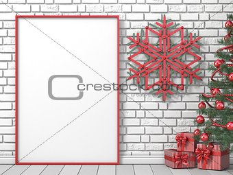 Mock up blank picture frame, Christmas tree, popsicle sticks sno