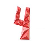 Red modern triangular font digit FOUR 4 3D