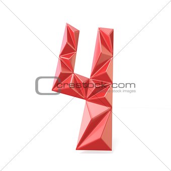 Red modern triangular font digit FOUR 4 3D