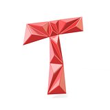 Red modern triangular font letter T. 3D
