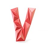 Red modern triangular font letter V. 3D