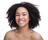 Portrait of a smiling young beautiful african teenage, Isolated on white background