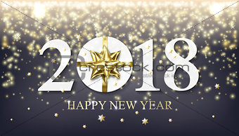 Vector 2018 Happy New Year background with golden gift with bow