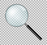 Magnifying glass with steel frame isolated. Realistic Magnifying glass lens for zoom on checkered background. vector illustration