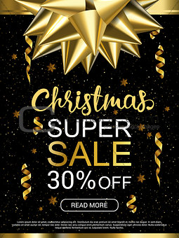 Christmas sale advertising banner. Popular banners dimensions. Golden and white objects on black background