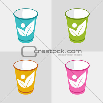 cup organic label colored set vector