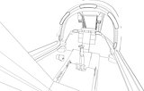 The cockpit of combat aircraft from the inside. Vector illustration in lines.