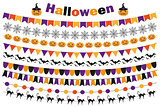 Halloween set of festive decorations flags, bunting, garland. Collection of elements for your design. Isolated on white background. Vector illustration.