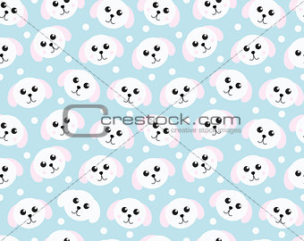 Cute puppy seamless pattern. Dog repetitive texture. Children endless background. Vector illustration.