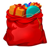 Red open santa bag with gifts. Christmas accessory