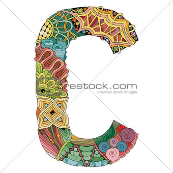 Letter C zentangle. Vector decorative object