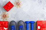 Holiday christmas birthday party sport flat lay composition