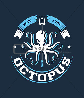 Colored vector deep sea octopus logo illustration