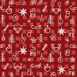Dark red checkered new year simple icon vector pattern.