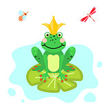 Frog prince cartoon green clip-art isolated vector.