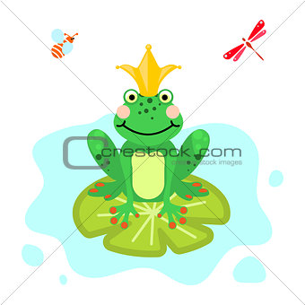 Frog prince cartoon green clip-art isolated vector.