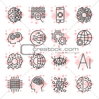 Vector icon set for artificial intelligence concept.